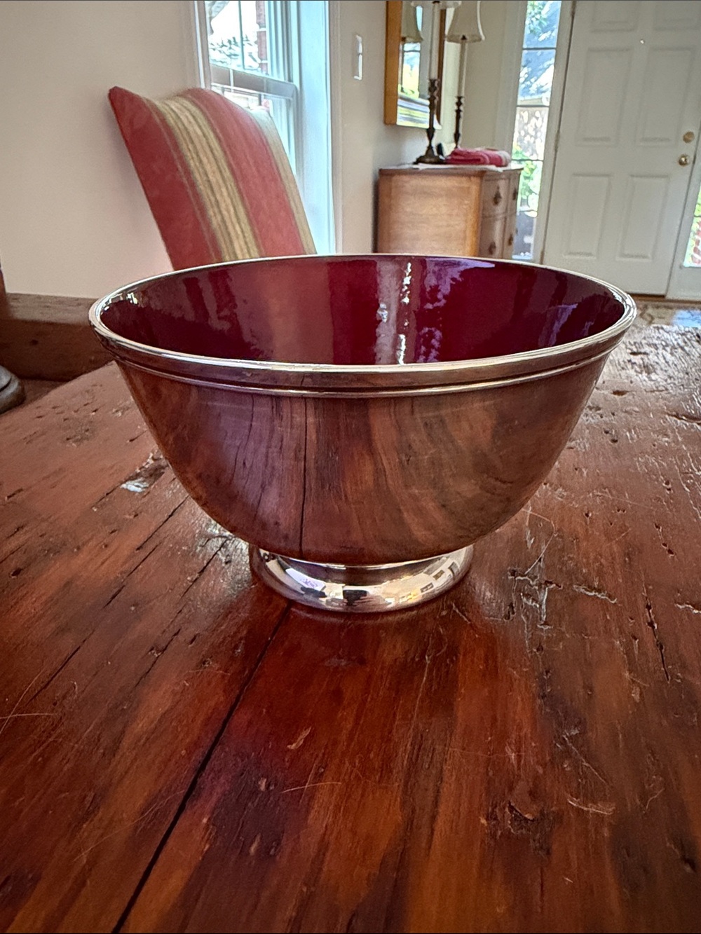 Towle Silver-Plated Serving Bowl with Deep Red Interior